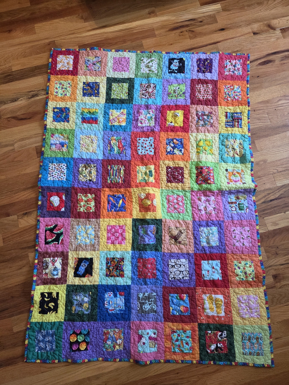 Colorful Patchwork Quilt Kids Happy Hearts Handmade Lap Size